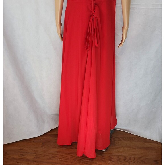 New Bridesmaid Special Occ (16W) Red Chiffon Sleeveless Pleated High-Low Dress - Picture 7 of 9
